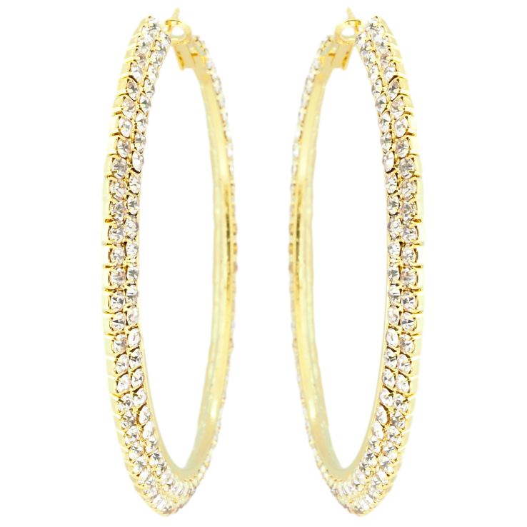 Серьги кольца (конго) Двойные дорожки страз ø 7см фото №11