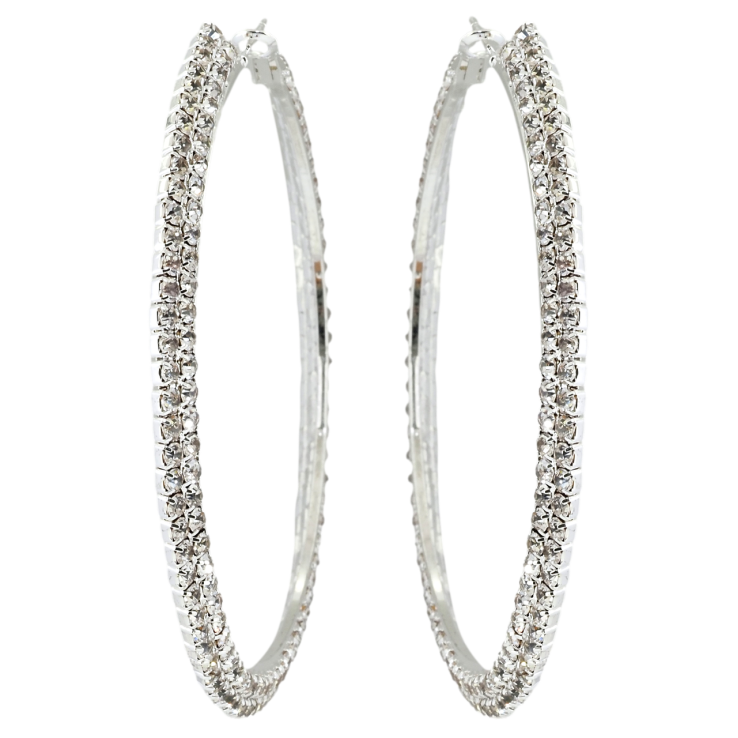 Серьги кольца (конго) Двойные дорожки страз ø 8см фото №2