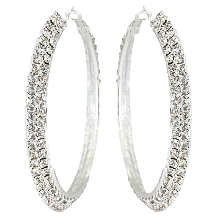 Серьги кольца (конго) Двойные дорожки страз ø 6см фото №6