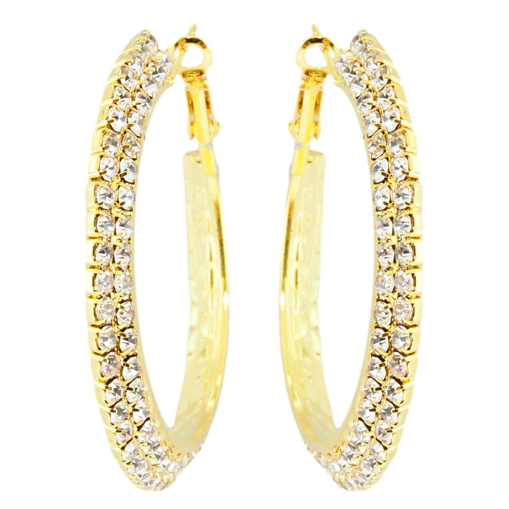 Серьги кольца (конго) Двойные дорожки страз ø 5см фото №3