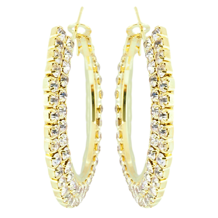 Серьги кольца (конго) Двойные дорожки страз ø 4см фото №13