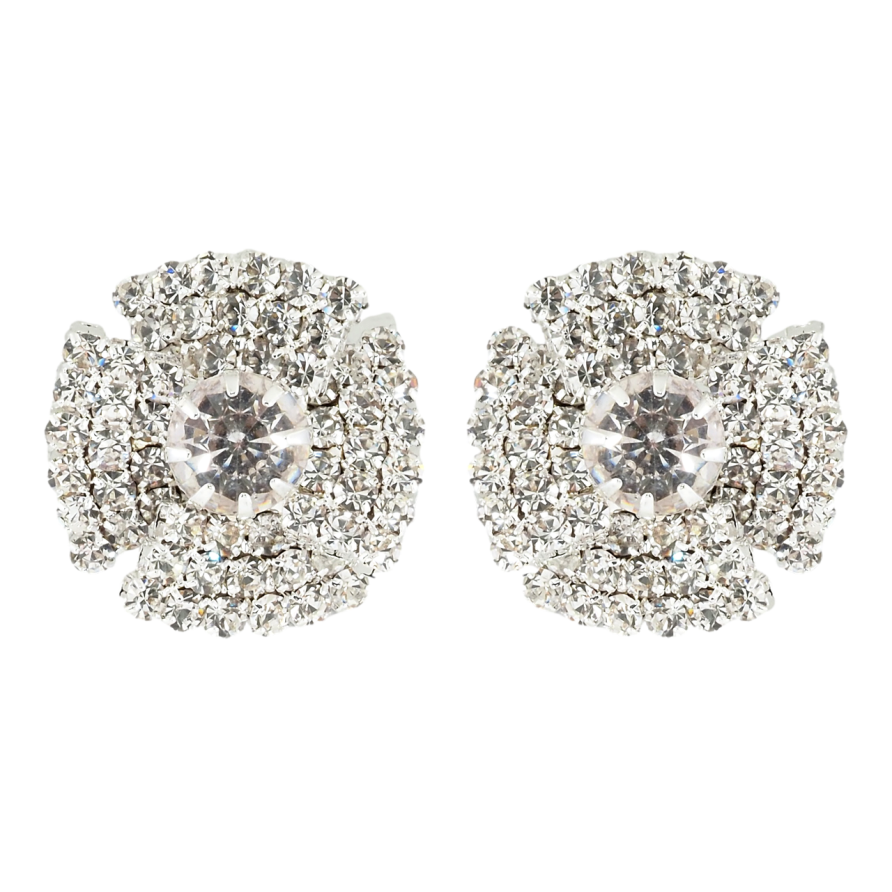 Серьги пусеты Цветочки со стразами фото №1