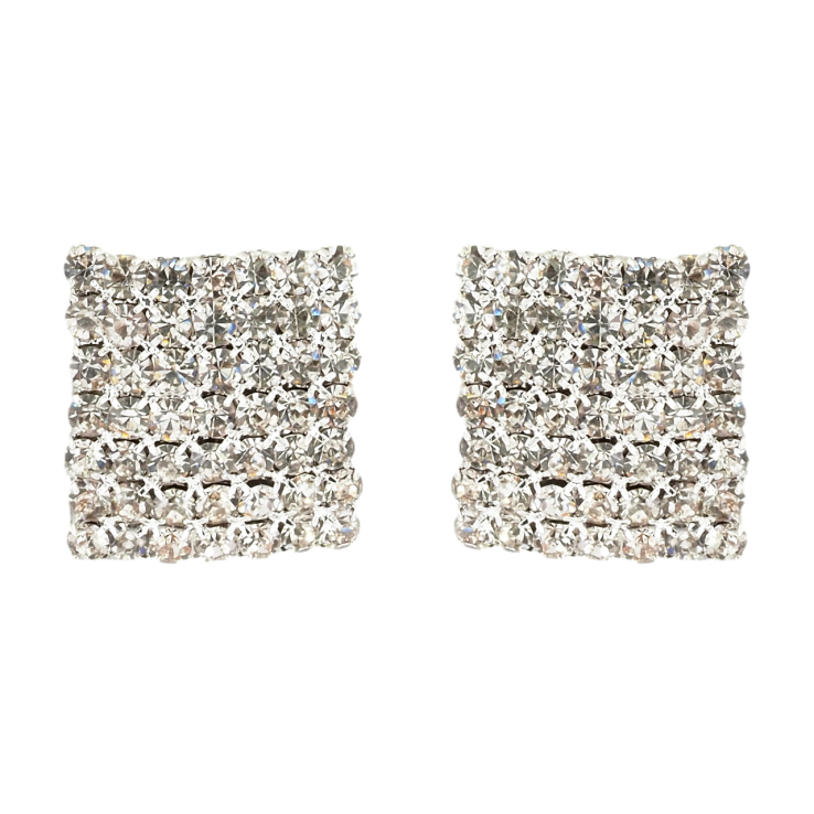 Серьги пусеты Квадраты со стразами 16х17мм фото №6