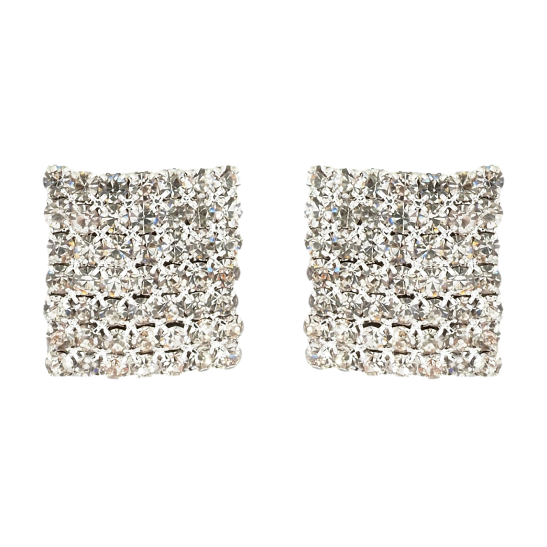 Сережки пусети Квадрати зі стразами 16х17мм фото №1