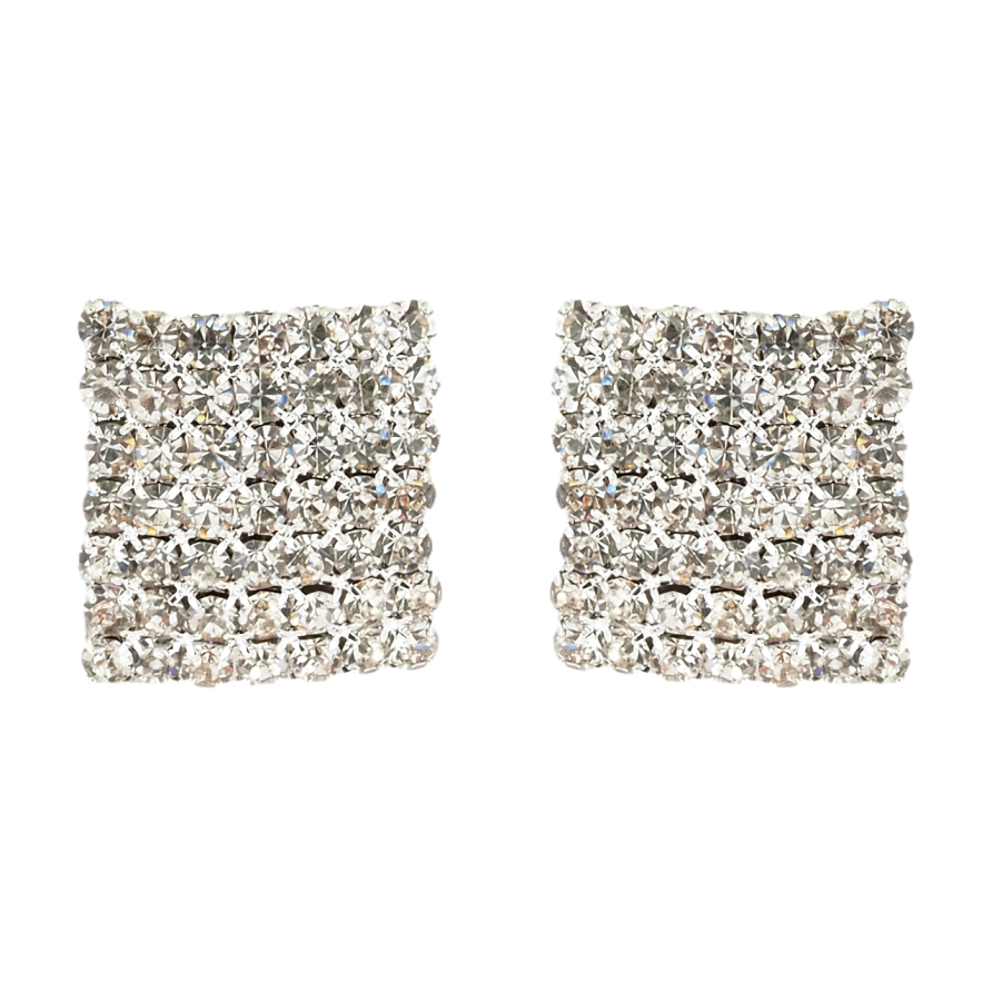 Серьги пусеты Квадраты со стразами 16х17мм фото №1 Серьги пусеты Квадраты со стразами 16х17мм фото №1