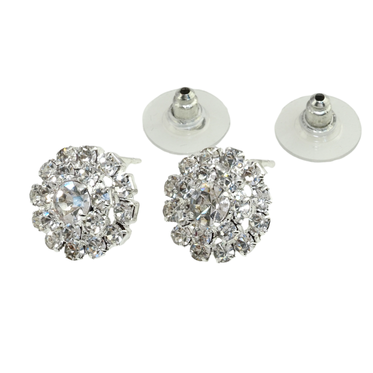 Серьги пусеты Цветочки со стразами ø 15мм фото №16