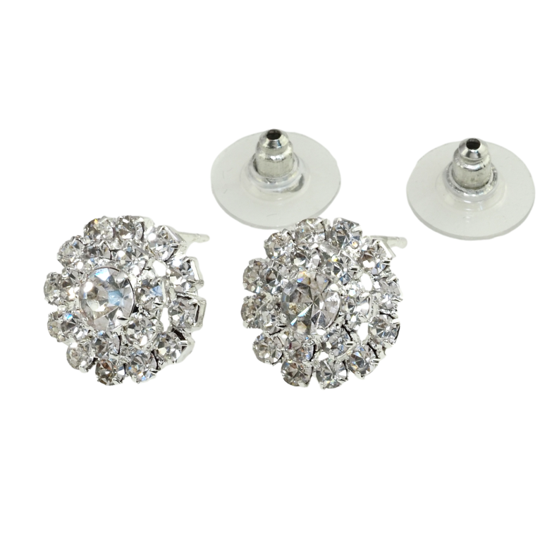 Сережки пусети Квіточки зі стразами ø 15мм фото №1