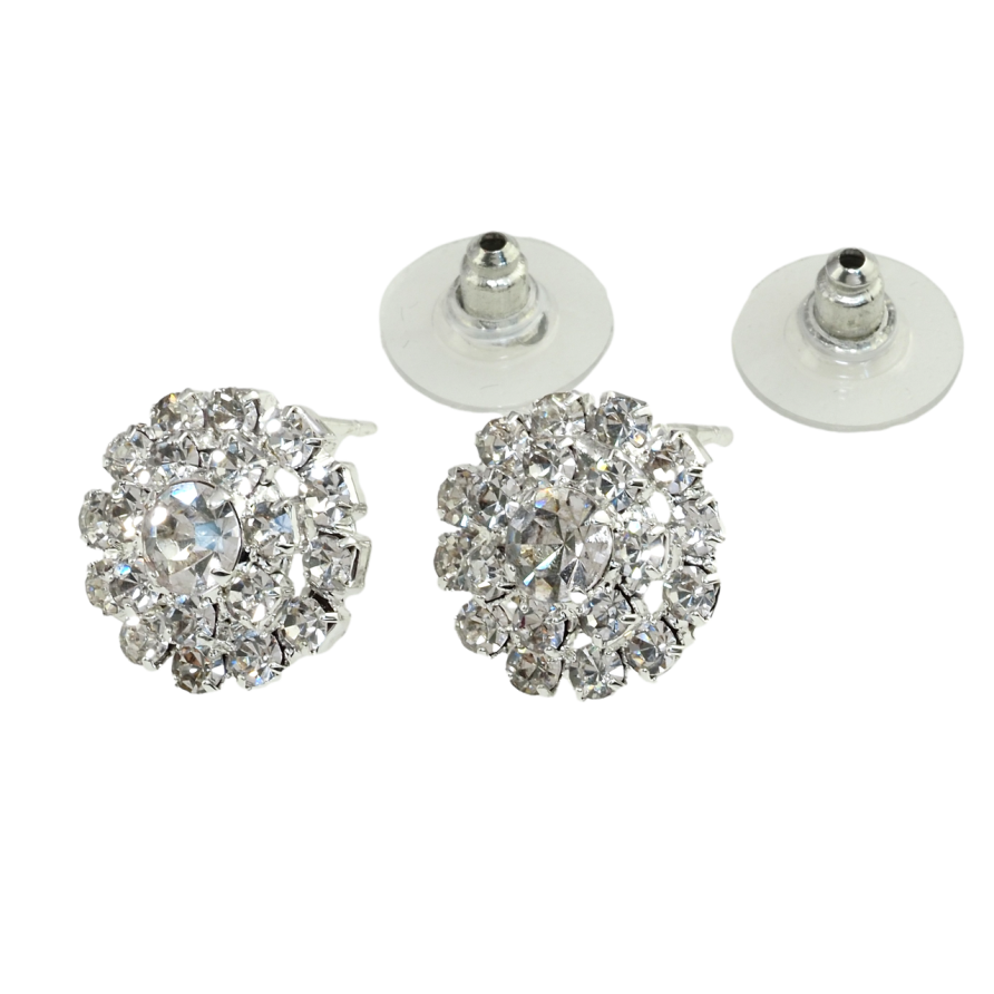 Сережки пусети Квіточки зі стразами ø 15мм фото №1