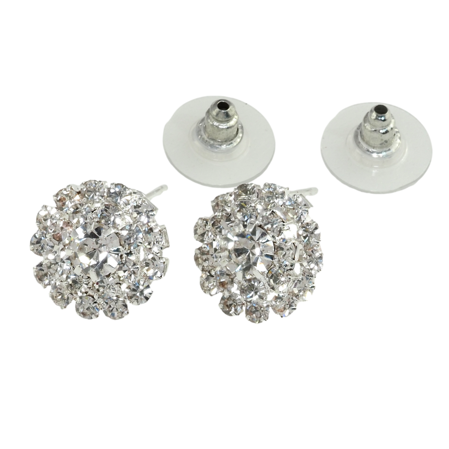 Серьги пусеты Цветочки со стразами ø 14мм фото №1