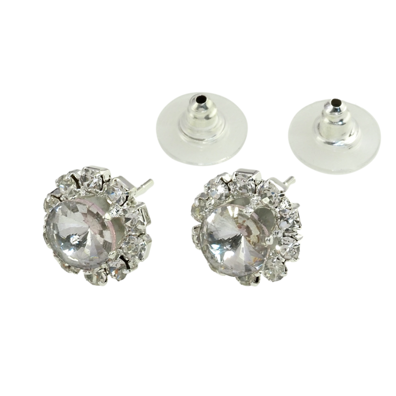 Серьги пусеты Цветочки со стразами ø 13мм фото №1