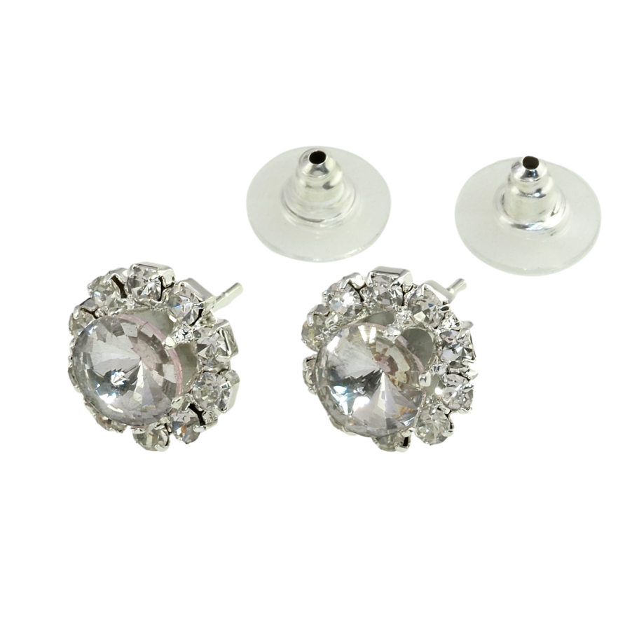 Серьги пусеты Цветочки со стразами ø 13мм фото №1