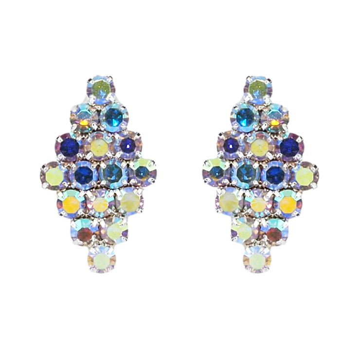 Серьги пусеты Ромбы с радужными стразами фото №11