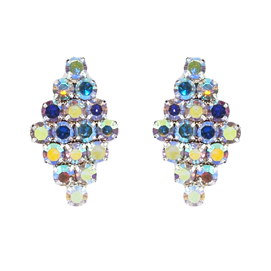 Сережки пусети Ромби з райдужними стразами фото №1