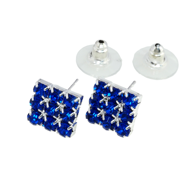 Серьги пусеты Квадрат с синими стразами 10х11мм фото №21