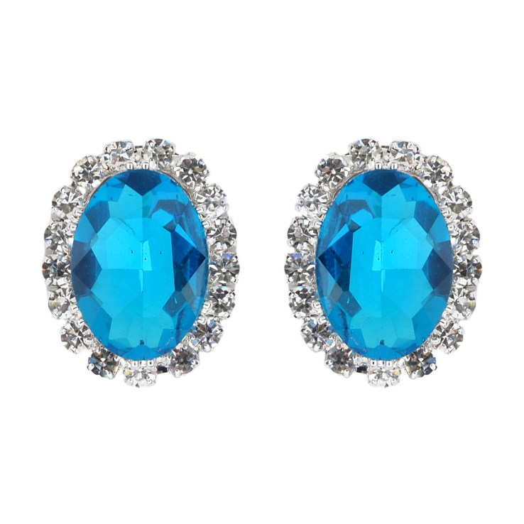 Серьги пусеты Голубые кристаллы в обрамлении страз фото №6