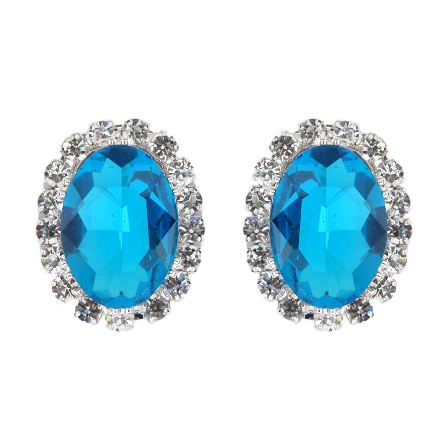 Серьги пусеты Голубые кристаллы в обрамлении страз фото №1