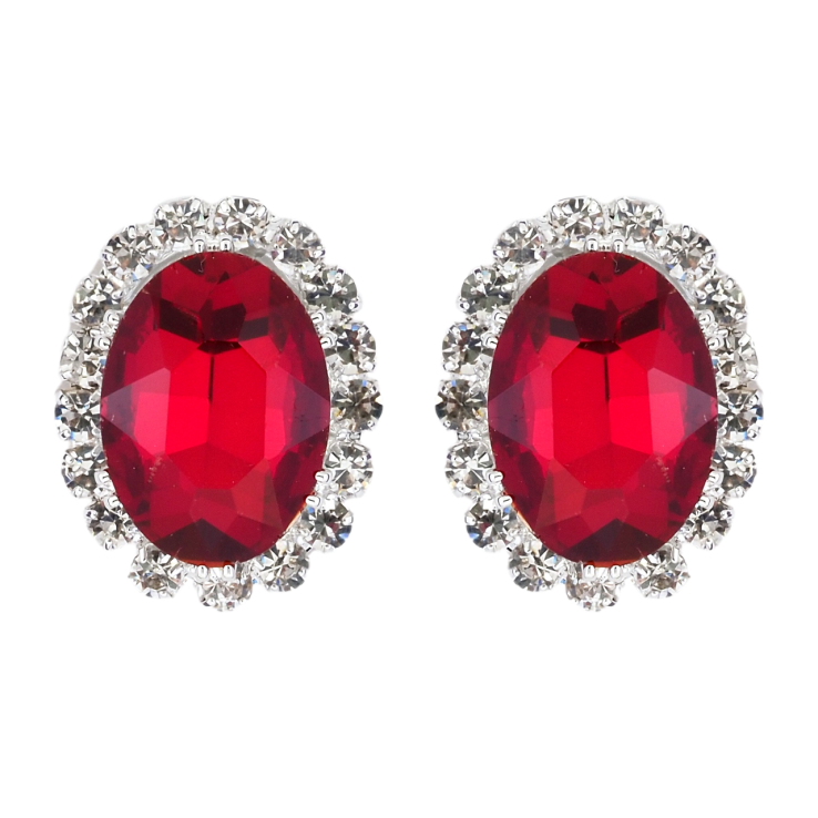 Серьги пусеты Красные кристаллы в обрамлении страз фото №5