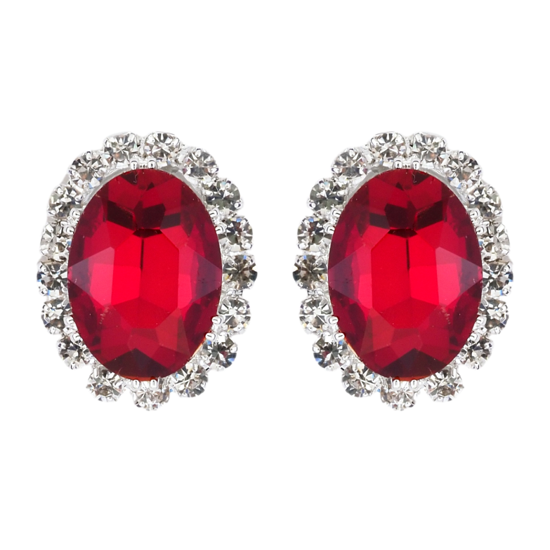 Сережки пусети Червоні кристали в обрамленні страз фото №1