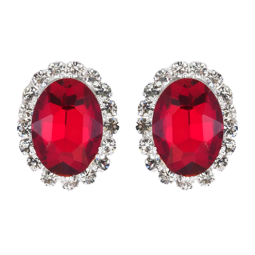 Серьги пусеты Красные кристаллы в обрамлении страз фото №1