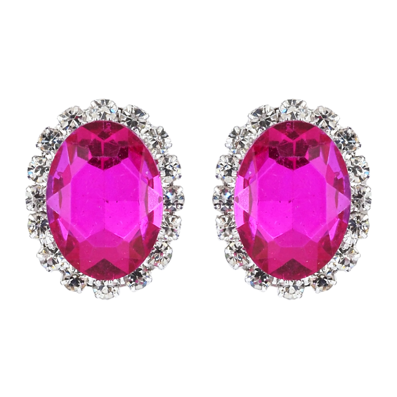 Серьги пусеты Розовые кристаллы в обрамлении страз фото №1