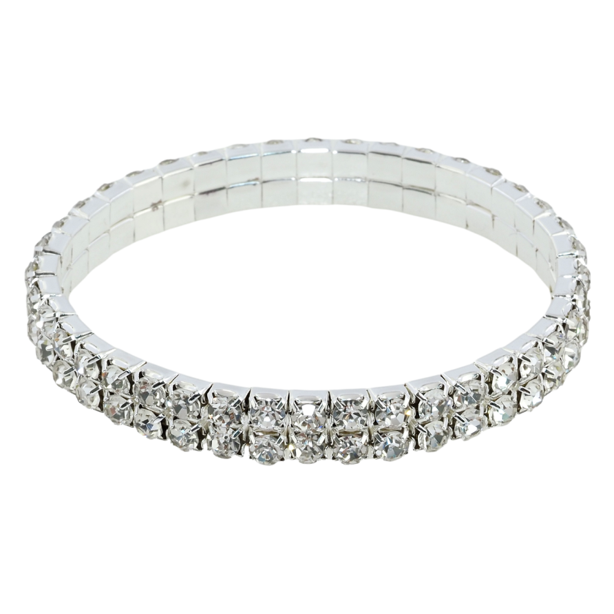 Браслет на резинке стекло Дорожка кристаллов в 2 ряда размер 15-20см х 7мм фото №1