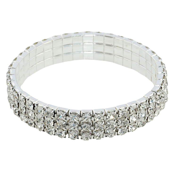 Браслет на гумці скло Доріжка кристалів у 3 ряди розмір 15-21см х 11мм фото №6