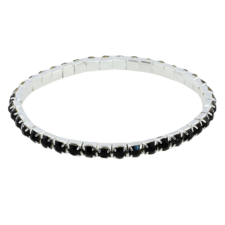 Браслет на резинке стекло Дорожка черных кристаллов размер 15-20см х 4мм фото №1