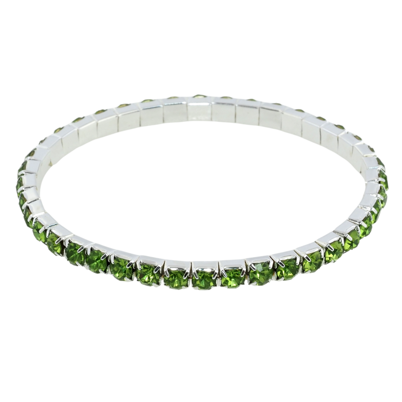 Браслет на резинке стекло Дорожка салатовых кристаллов размер 15-22см х 4мм фото №1