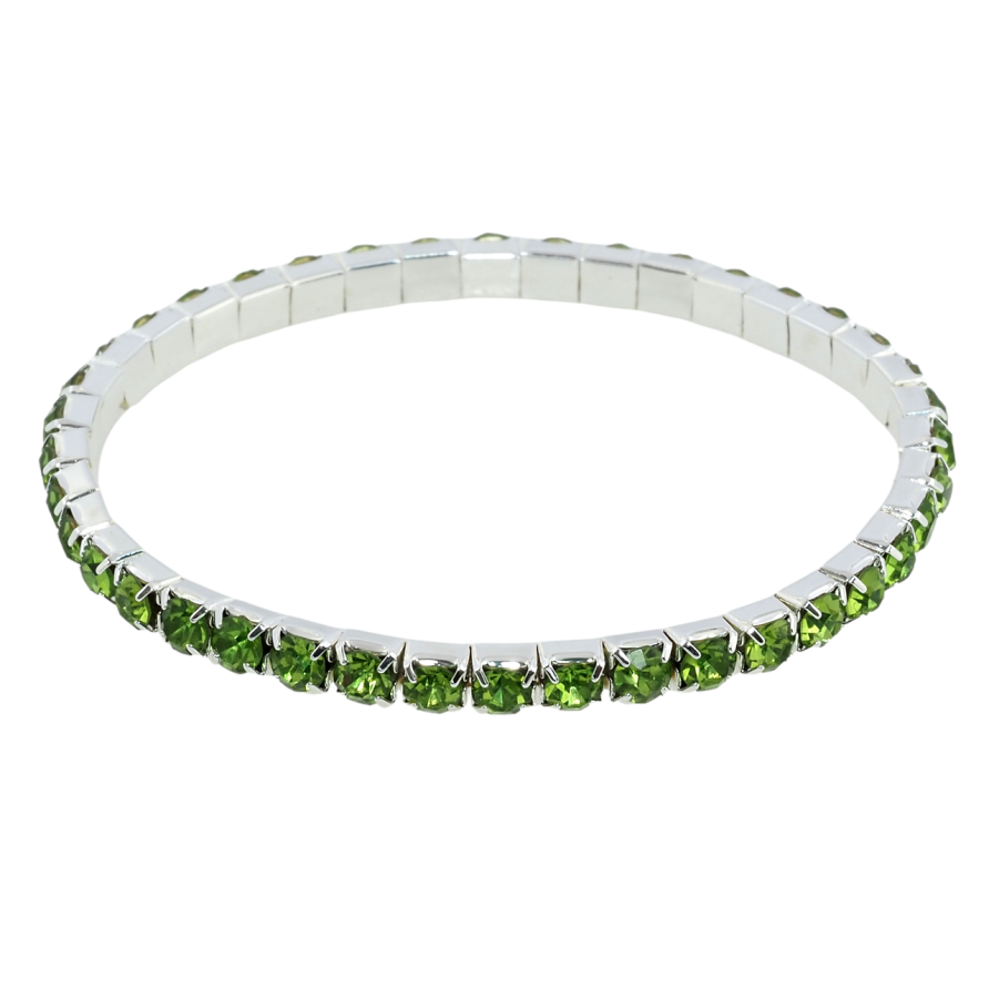 Браслет на резинке стекло Дорожка салатовых кристаллов размер 15-22см х 4мм фото №1