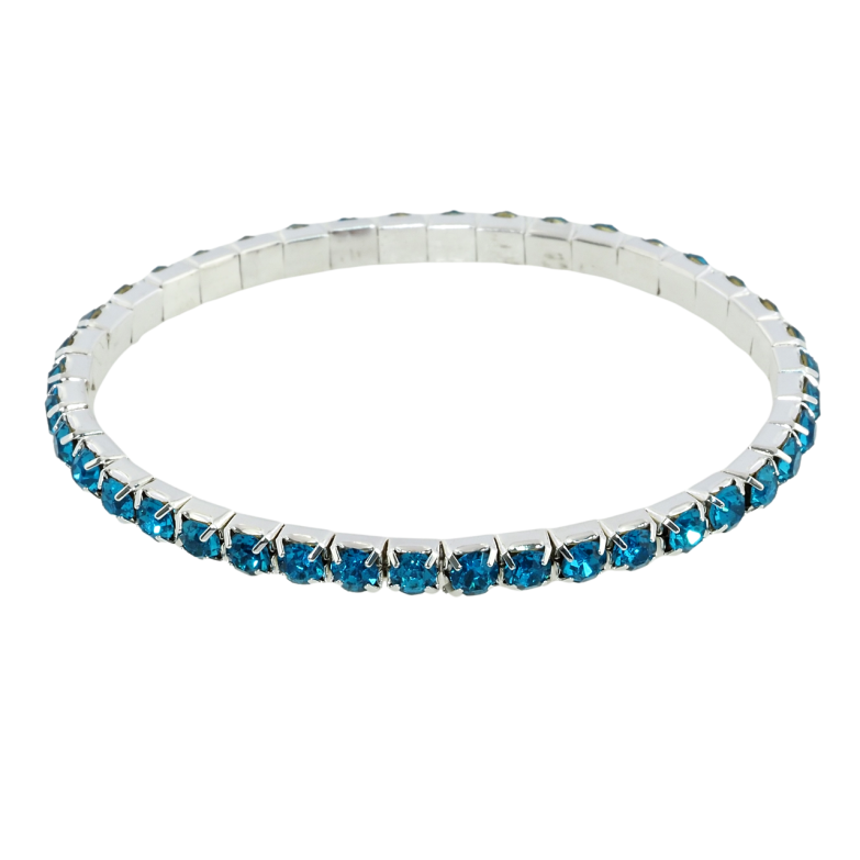 Браслет на резинке стекло Дорожка бирюзовых кристаллов размер 15-21см х 4мм фото №1