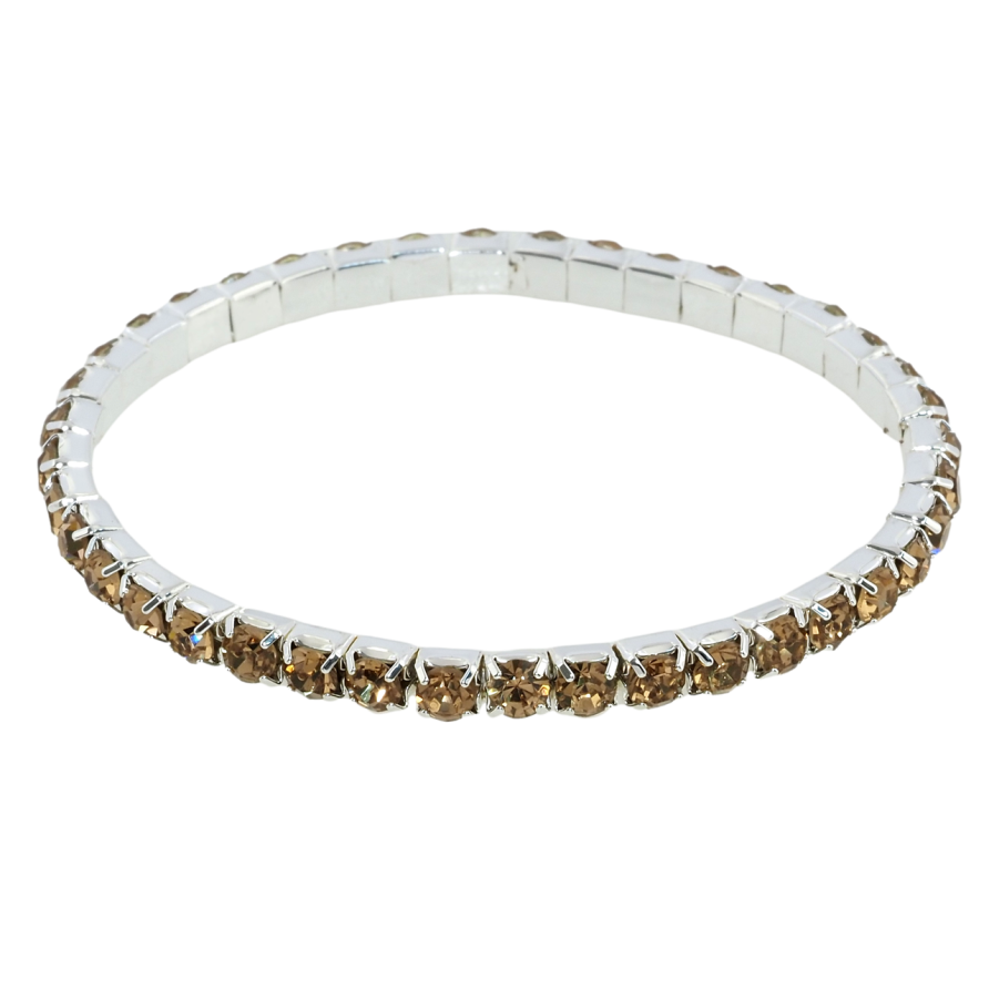 Браслет на резинке стекло Дорожка светло-коричневых кристаллов размер 15-22см х 4мм фото №1