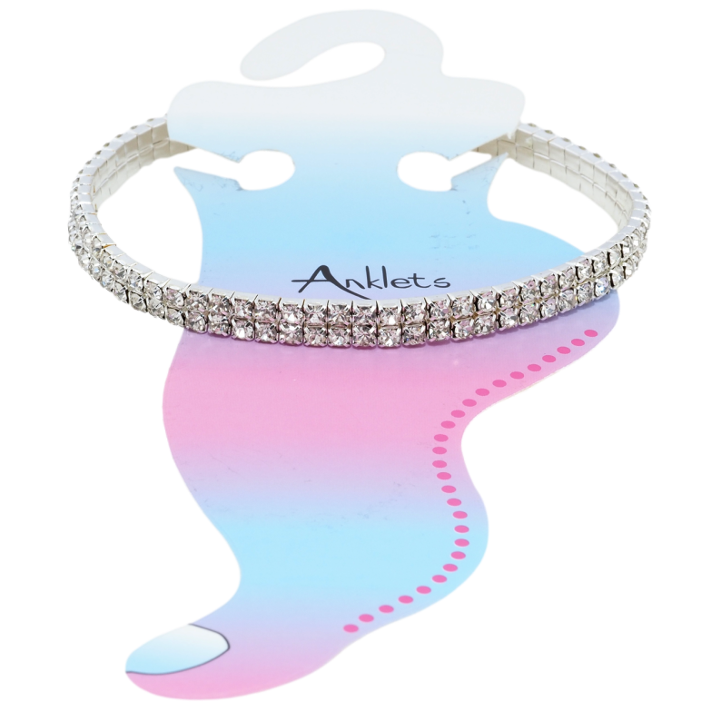 Браслет на ногу Доріжка кристалів у 2 ряди на гумці розмір 21-32см х 6мм фото №1