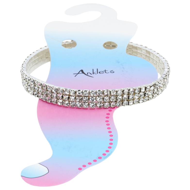 Браслет на ногу Дорожка кристаллов в 3 ряда на резинке размер 21-30см х 9мм фото №1