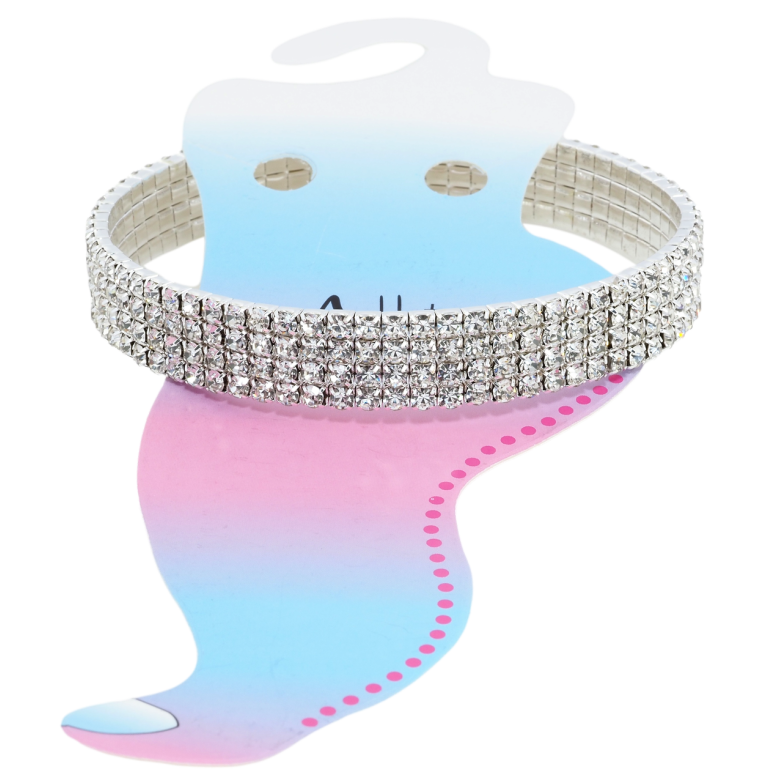 Браслет на ногу Дорожка кристаллов в 4 ряда на резинке размер 21-30см х 12мм фото №1