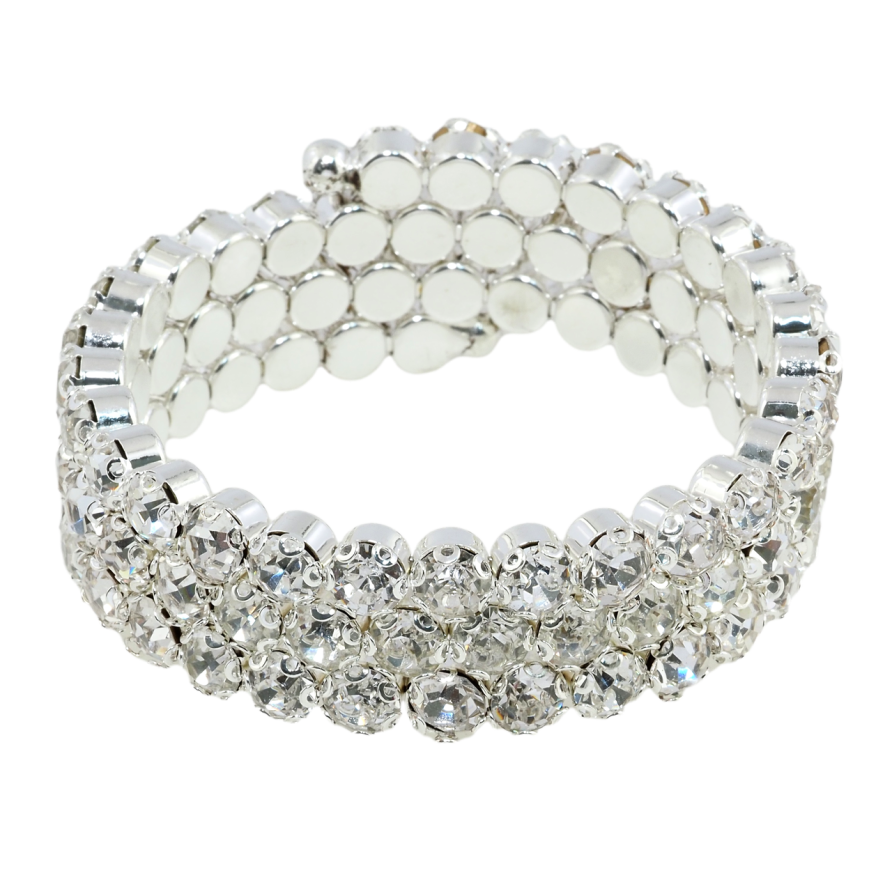 Браслет пружинка Дорожки кристалів у 3 ряди ø 5,5см х 20мм, вільний розмір фото №1