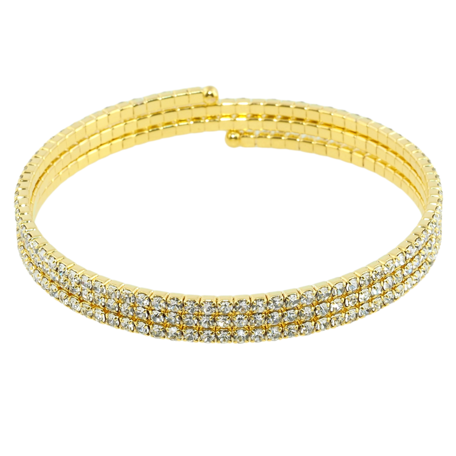 Браслет пружинка Потрійна доріжка страз ø 5см; шир. 7мм, вільний розмір фото №1 Браслет пружинка Потрійна доріжка страз ø 5см; шир. 7мм, вільний розмір фото №1