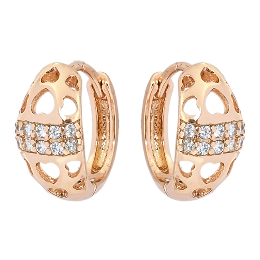 Сережки Xuping Позолота РВ колечки Орнамент різьблені серця та доріжки цирконію фото №1 Сережки Xuping Позолота РВ колечки Орнамент різьблені серця та доріжки цирконію фото №1