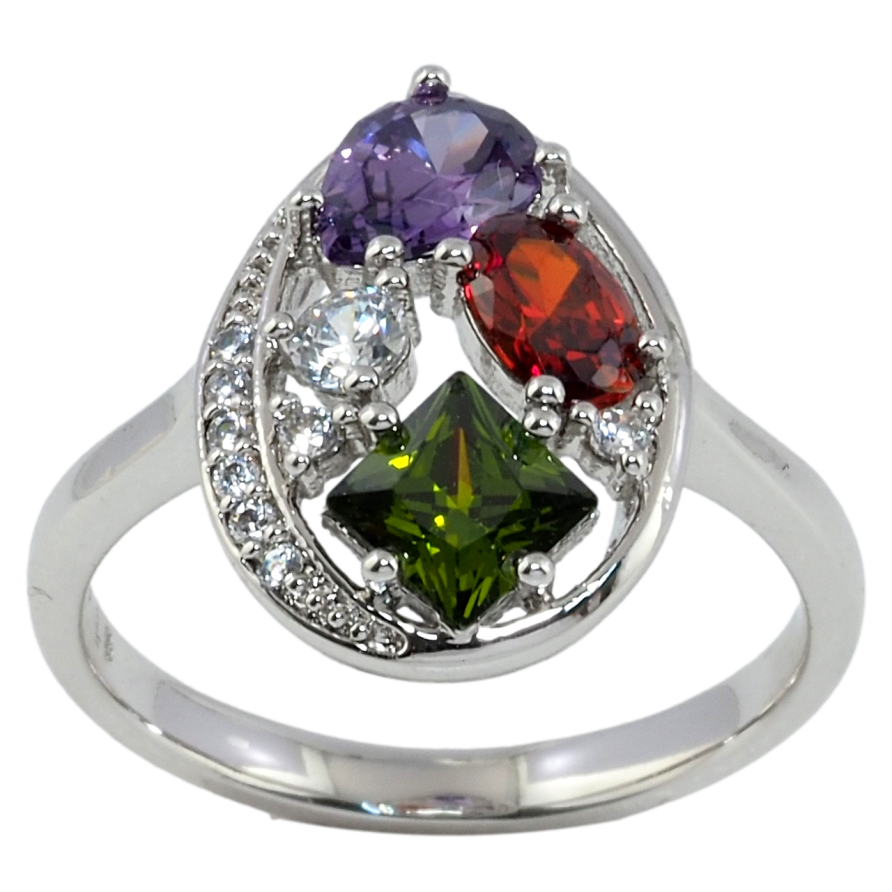 Каблучка Xuping Родій Крапля з розсипом кольорових кристалів фото №1