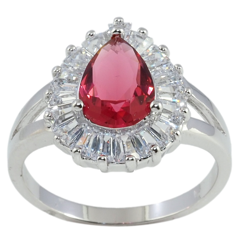 Каблучка Xuping Родій Вставка Малиновий Кристал Крапля з Окантовкою фото №1 Каблучка Xuping Родій Вставка Малиновий Кристал Крапля з Окантовкою фото №1