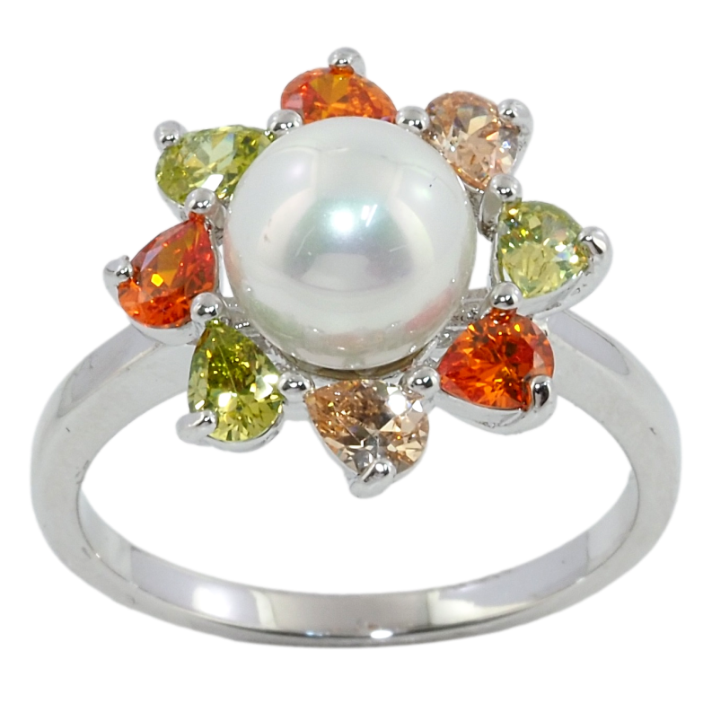 Каблучка Xuping Родій Квітка Вставка Перлина Пелюстки Кольорові Кристали Крапельки фото №4