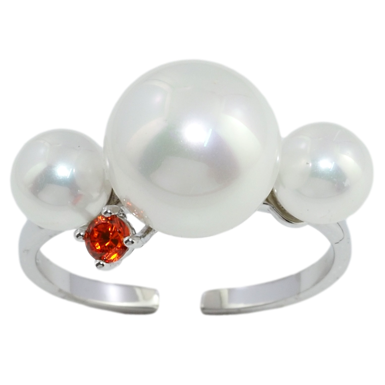 Каблучка Xuping Родій Три Перлини та Червоний Кристал фото №3 Каблучка Xuping Родій Три Перлини та Червоний Кристал фото №3