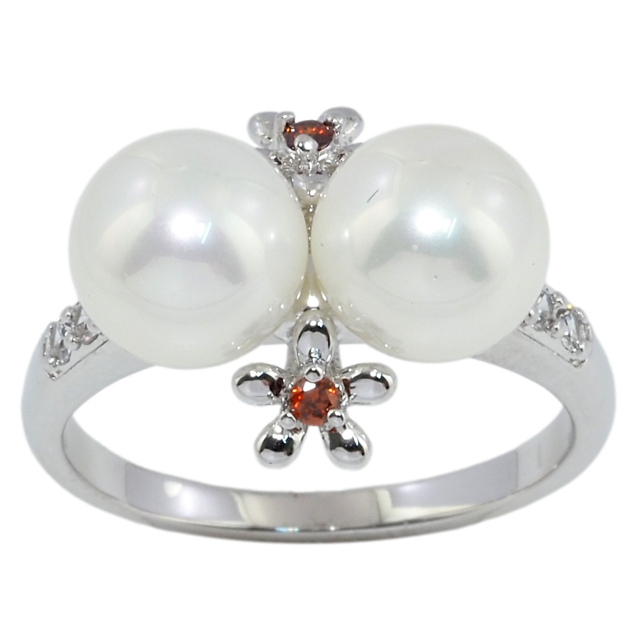 Каблучка Xuping Родій Квіти та Перлини Парний Візерунок ø 8мм фото №1 Каблучка Xuping Родій Квіти та Перлини Парний Візерунок ø 8мм фото №1