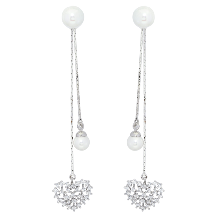 Сережки Xuping Родій пусети Перлинні підвіски із серцем ø 8мм, 2 в 1 фото №12 Сережки Xuping Родій пусети Перлинні підвіски із серцем ø 8мм, 2 в 1 фото №12