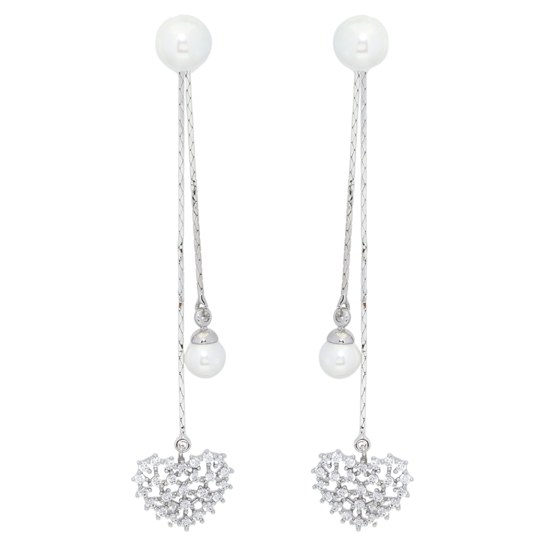 Сережки Xuping Родій пусети Перлинні підвіски із серцем ø 8мм, 2 в 1 фото №1