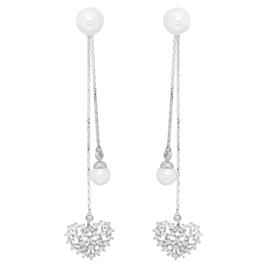 Сережки Xuping Родій пусети Перлинні підвіски із серцем ø 8мм, 2 в 1 фото №1