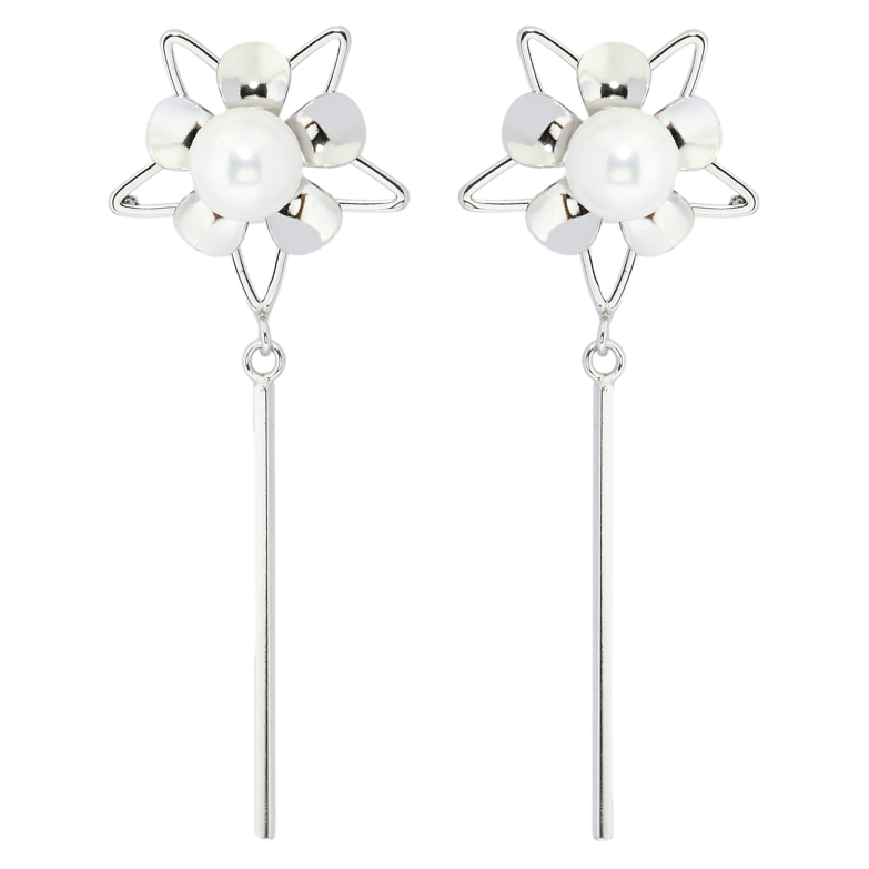 Сережки Xuping Родій пусети Квіткові підвіски з перлинами фото №1