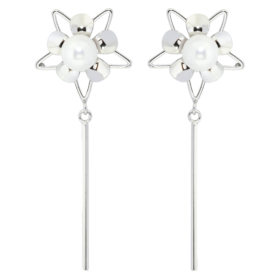 Серьги Xuping Родий пусеты Цветочные подвески с жемчужинами фото №1 Серьги Xuping Родий пусеты Цветочные подвески с жемчужинами фото №1