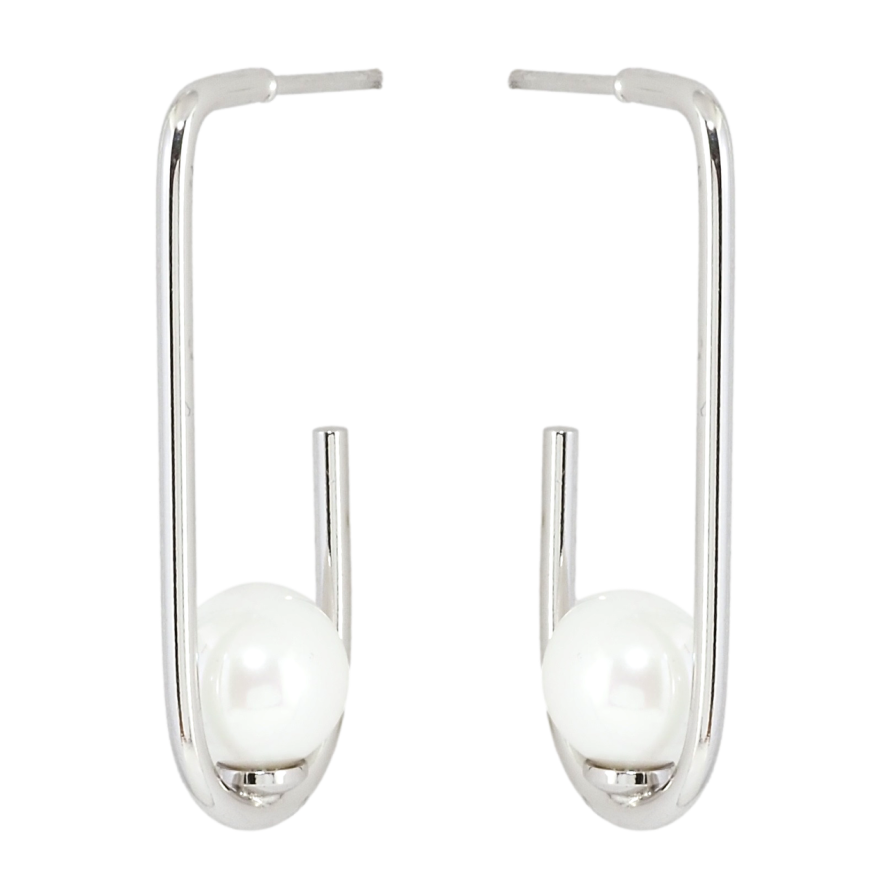 Сережки Xuping Родій пусети Петельки з перлинами фото №1 Сережки Xuping Родій пусети Петельки з перлинами фото №1