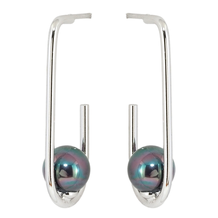 Сережки Xuping Родій пусети Петельки з чорними перлинами фото №6 Сережки Xuping Родій пусети Петельки з чорними перлинами фото №6