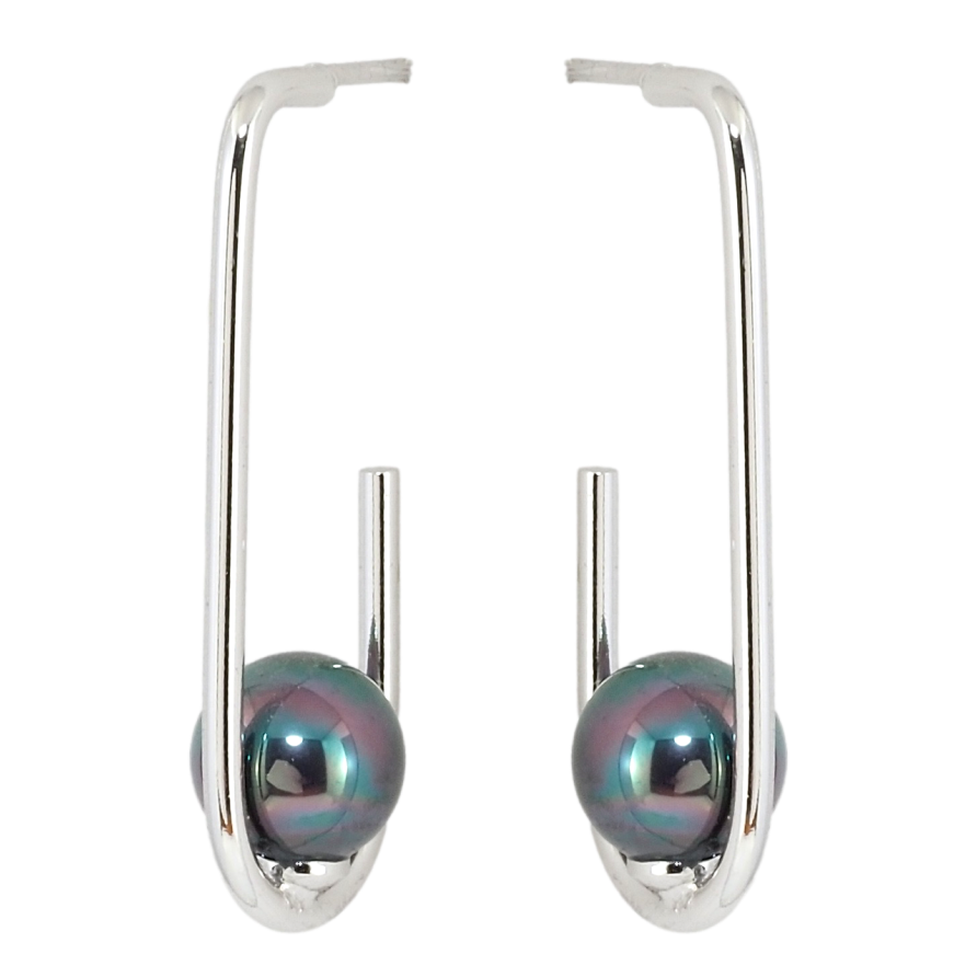 Сережки Xuping Родій пусети Петельки з чорними перлинами фото №1